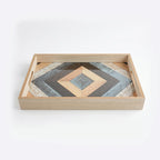 20-13 Rectangular Wooden Serving Tray with Tempered Glass Base & Geometric Pattern