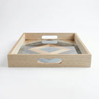 20-13 Rectangular Wooden Serving Tray with Tempered Glass Base & Geometric Pattern