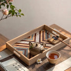 20-14 Rectangular Wooden Serving Tray with Glass Base and Geometric Pattern – Medium / Small