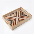 20-14 Rectangular Wooden Serving Tray with Glass Base and Geometric Pattern – Medium / Small