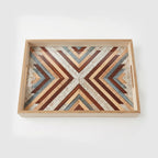 20-14 Rectangular Wooden Serving Tray with Glass Base and Geometric Pattern – Medium / Small