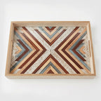 20-14 Rectangular Wooden Serving Tray with Glass Base and Geometric Pattern – Medium / Small
