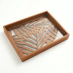 20-16 Rectangular Wooden Serving Tray with Palm Leaf Glass Base – Medium / Small