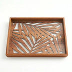 20-16 Rectangular Wooden Serving Tray with Palm Leaf Glass Base – Medium / Small