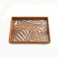 20-16 Rectangular Wooden Serving Tray with Palm Leaf Glass Base – Medium / Small
