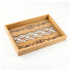 20-17 Rectangular Bamboo Serving Tray with Rose Pattern Glass Base – Medium / Small