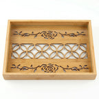 20-17 Rectangular Bamboo Serving Tray with Rose Pattern Glass Base – Medium / Small