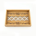 20-17 Rectangular Bamboo Serving Tray with Rose Pattern Glass Base – Medium / Small