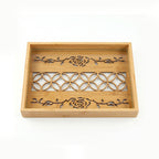 20-17 Rectangular Bamboo Serving Tray with Rose Pattern Glass Base – Medium / Small