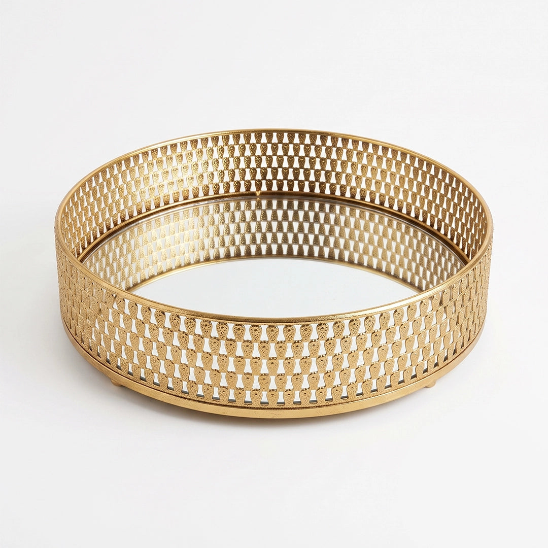 A419-6  Round Gold Metal Mirrored Tray (Small / Medium)