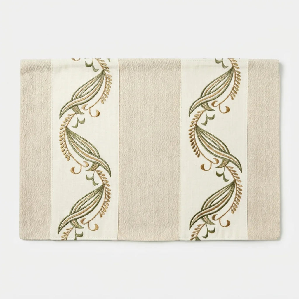 Artisanal Botanical Embroidered Placemats – Set of 6, 45 × 30 cm