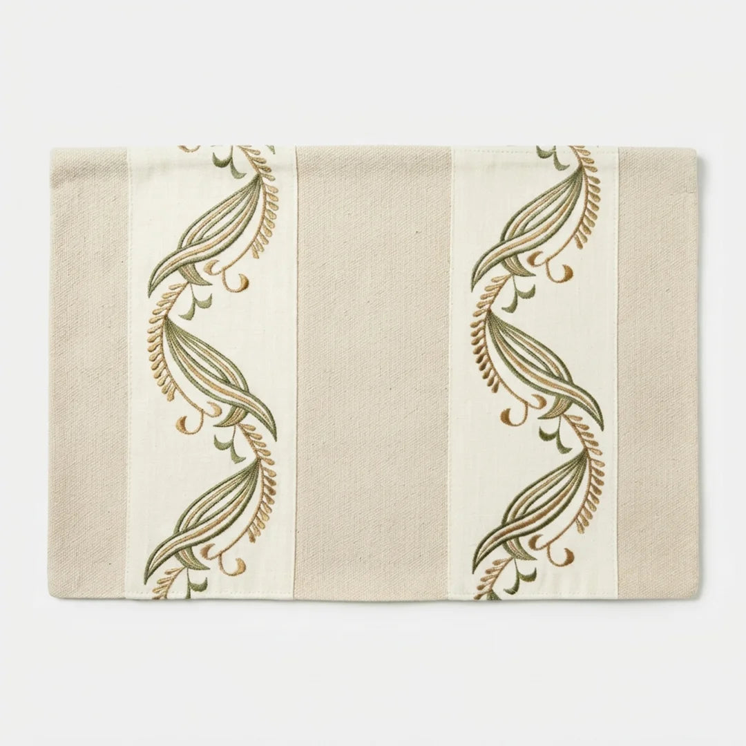 Artisanal Botanical Embroidered Placemats – Set of 6, 45 × 30 cm