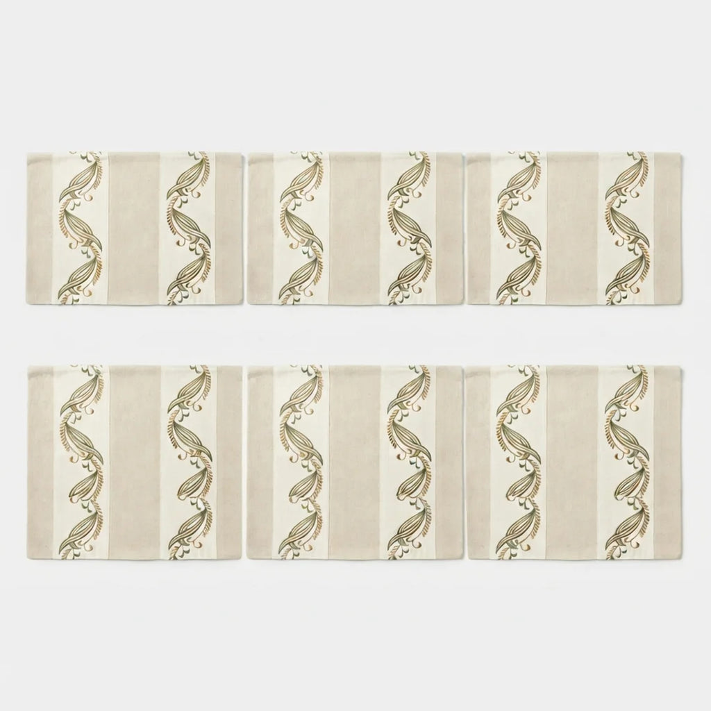 Artisanal Botanical Embroidered Placemats – Set of 6, 45 × 30 cm