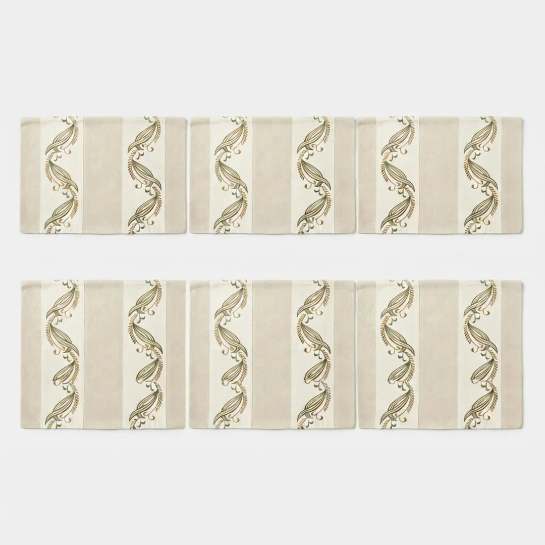 Artisanal Botanical Embroidered Placemats – Set of 6, 45 × 30 cm
