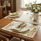 Artisanal Botanical Embroidered Placemats – Set of 6, 45 × 30 cm