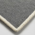 Gray rug with white border on a light gray background