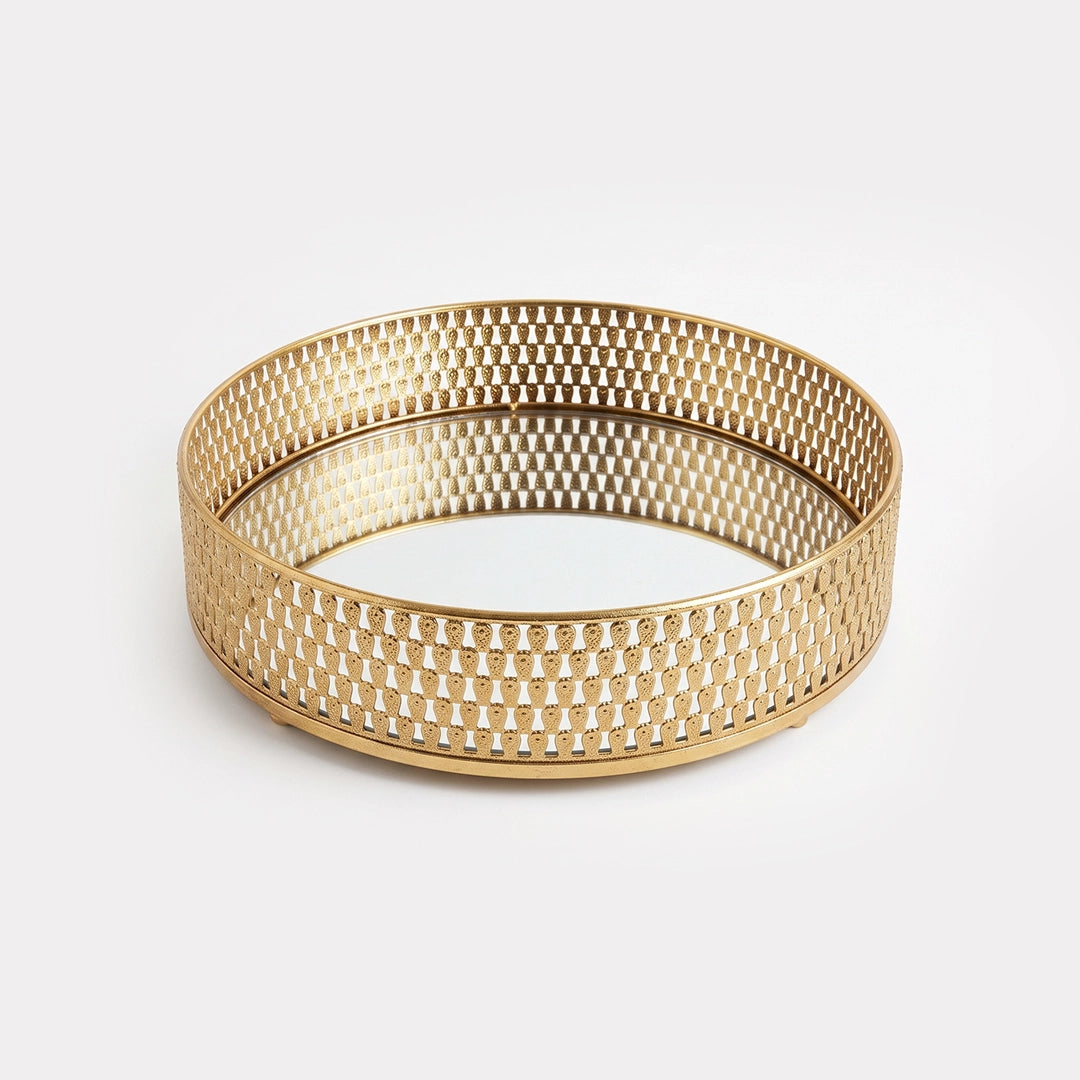 A419-6  Round Gold Metal Mirrored Tray (Small / Medium)
