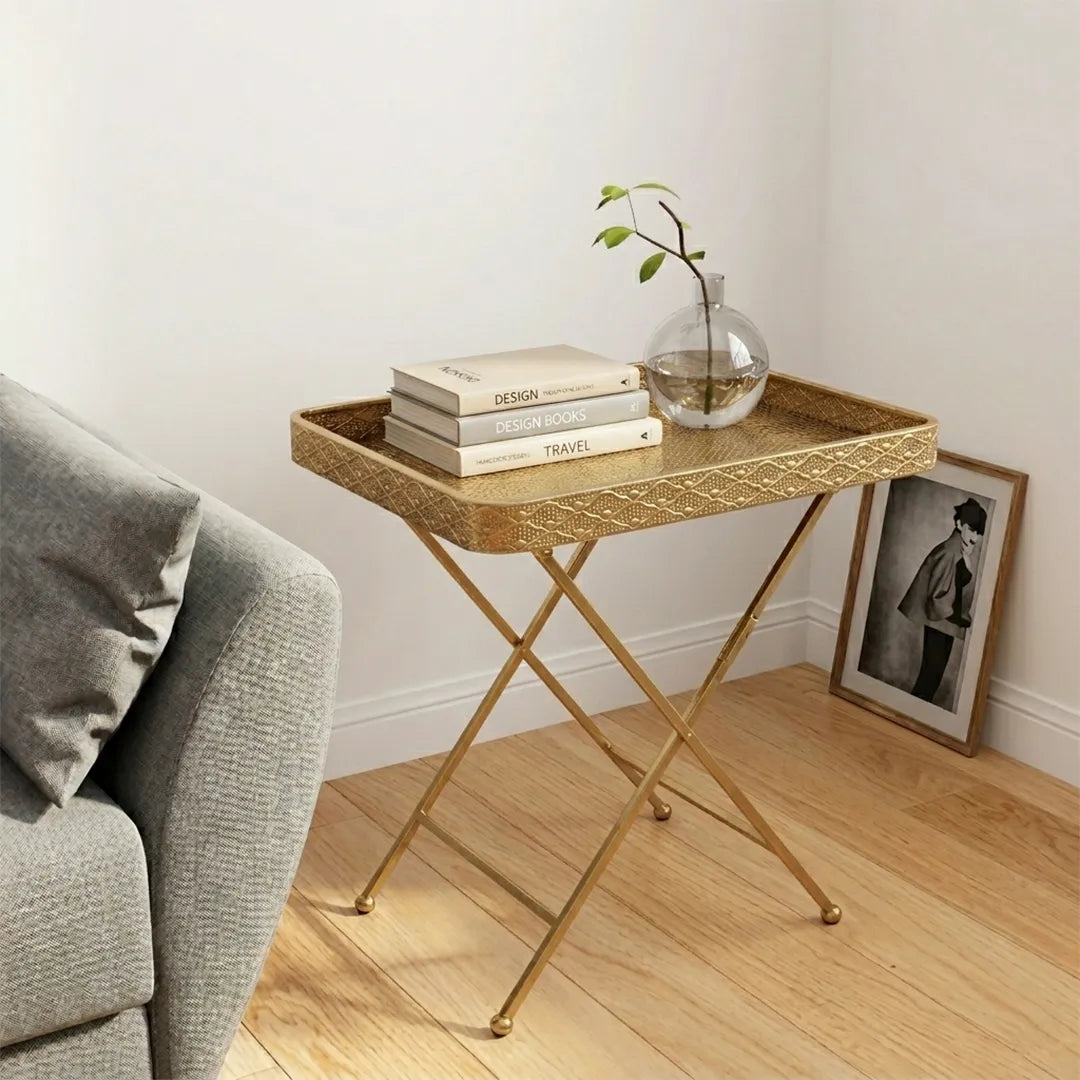 58-8 Gold Folding Tray Table 60×40cm Metal Decorative Side Table