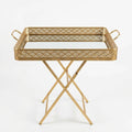 58-9 Gold Folding Tray Table Glass Top Metal Side Table with Handles 60×40cm