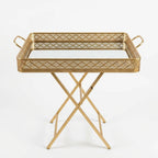 58-9 Gold Folding Tray Table Glass Top Metal Side Table with Handles 60×40cm