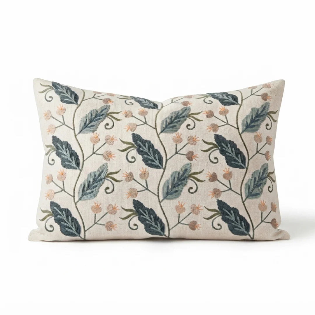 TR CUS 002- Botanical Meadow Embroidered Decorative Cushion Cover – 58 × 40 cm