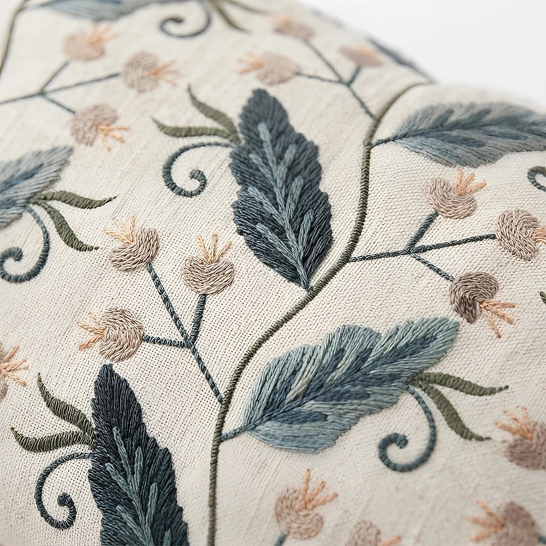 TR CUS 002- Botanical Meadow Embroidered Decorative Cushion Cover – 58 × 40 cm