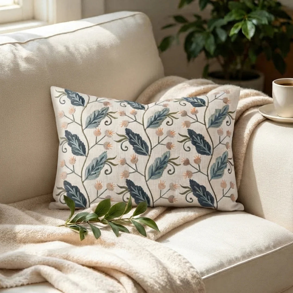 TR CUS 002- Botanical Meadow Embroidered Decorative Cushion Cover – 58 × 40 cm