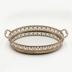 A419-22 Round Gold Metal Mirrored Tray with Handles (Small / Medium)
