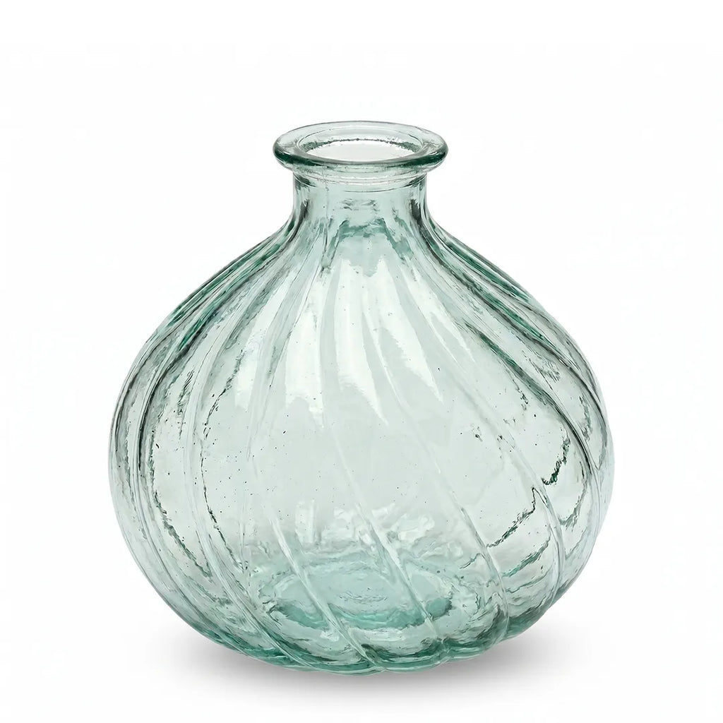 6059 Ola Glass Vase Green Textured Round Vase 17 cm