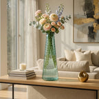 6065 Mandala Glass Vase Green Textured Tall Vase 55.5 cm