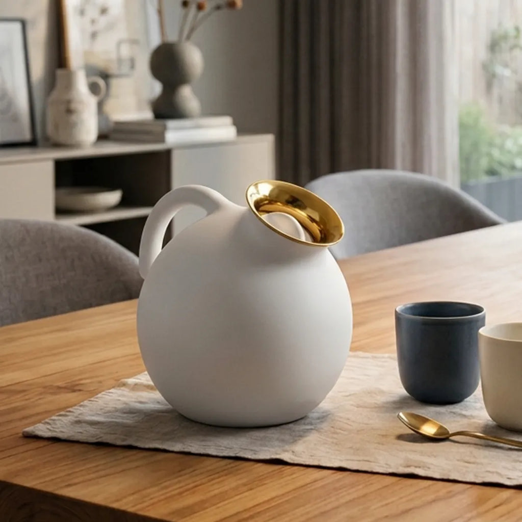 6686 Eva Solo Sculptural Vacuum Jug – Matte White & Gold, 1.0 Litre