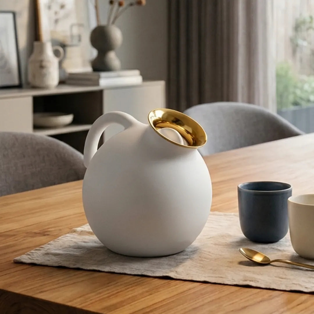 6686 Eva Solo Sculptural Vacuum Jug – Matte White & Gold, 1.0 Litre