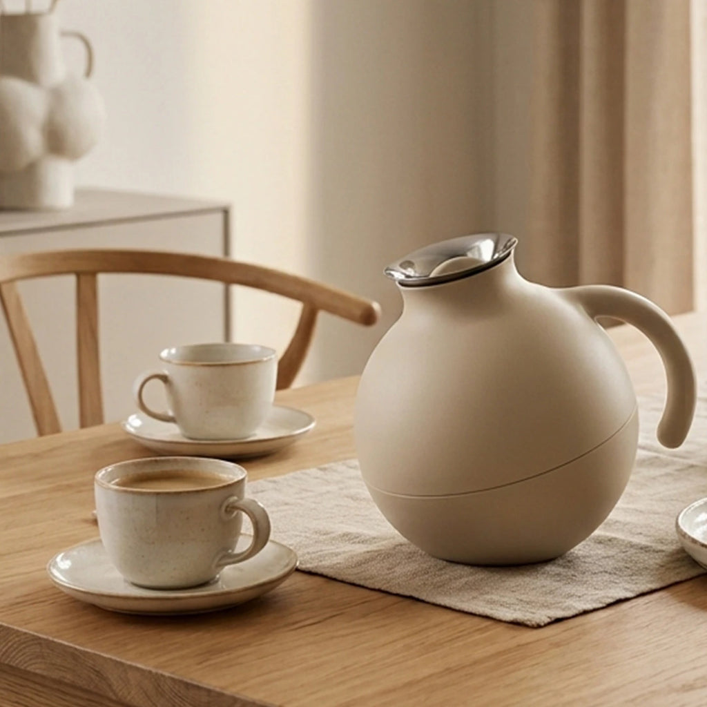 6687 Eva Solo Premium Sculptural Vacuum Jug – Matte Sand Beige & Silver, 1.0 Litre