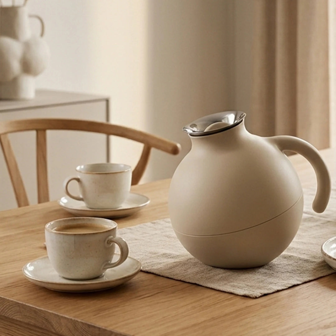 6687 Eva Solo Premium Sculptural Vacuum Jug – Matte Sand Beige & Silver, 1.0 Litre