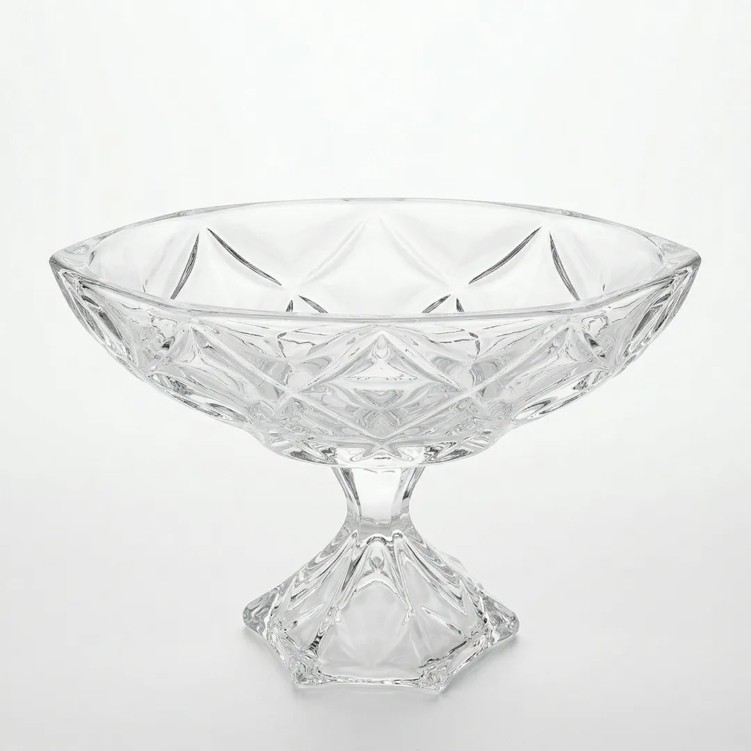 MS3118F Glass Fruit Bowl with Stand Oval Shape 28×20 cm