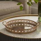 A419-22 Round Gold Metal Mirrored Tray with Handles (Small / Medium)