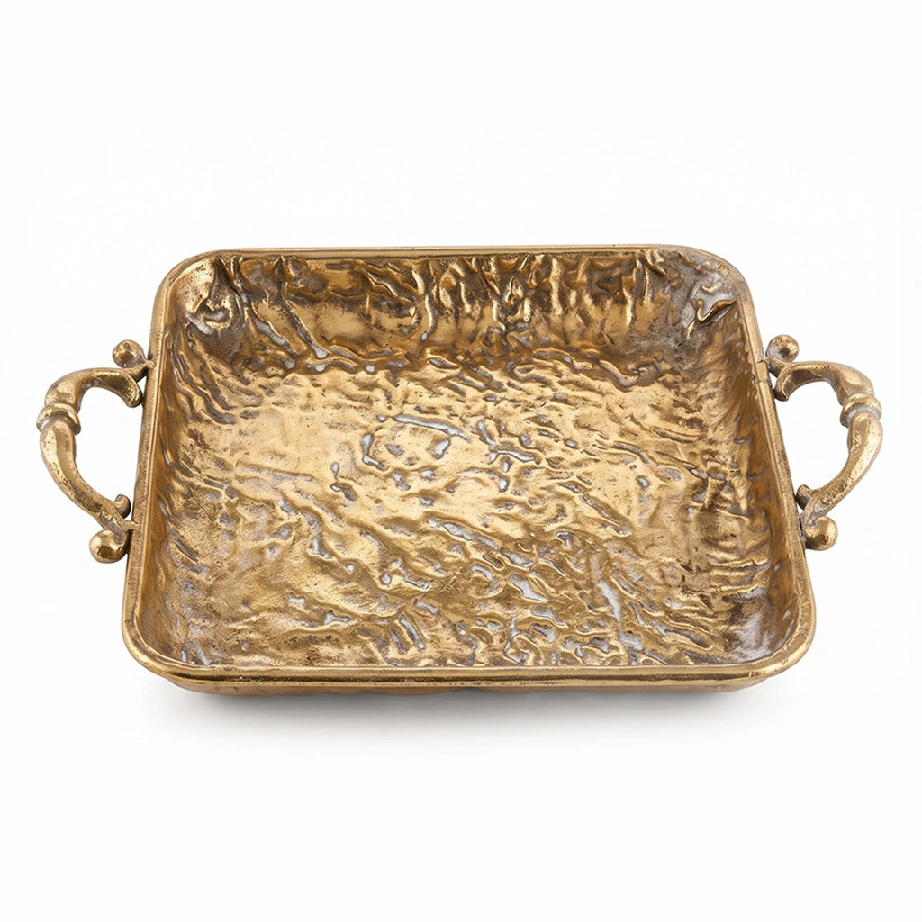 A419-10 Rectangular Gold Metal Decorative Tray with Handles (Small / Medium)