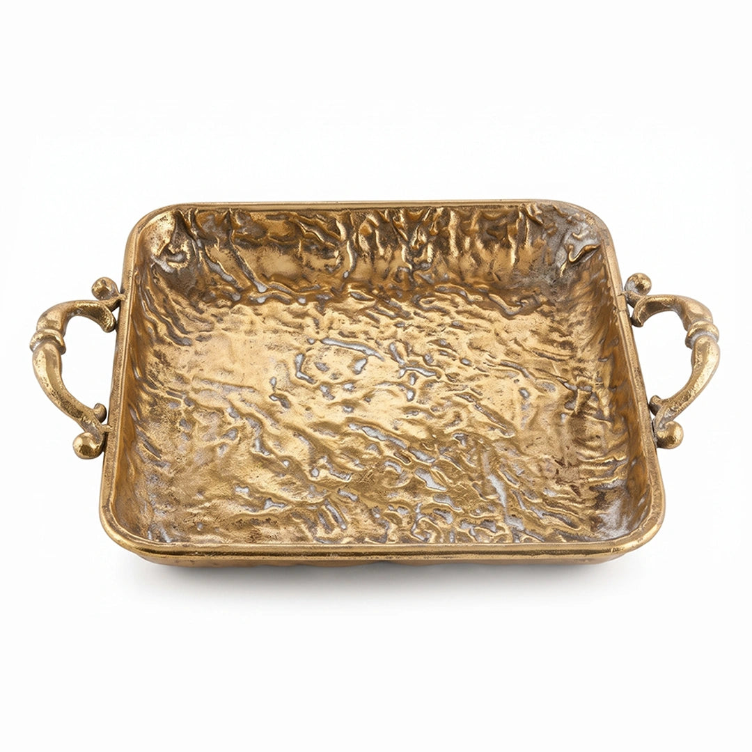 A419-10 Rectangular Gold Metal Decorative Tray with Handles (Small / Medium)