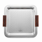 74819-B  Luhpar Prism Stainless Steel Square Serving Tray with Wooden Handles (Large)