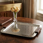 74819-B  Luhpar Prism Stainless Steel Square Serving Tray with Wooden Handles (Large)