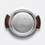 74820-A  Luhpar Prism Stainless Steel Round Serving Tray with Wooden Handles (Small)