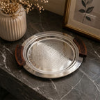 74820-A  Luhpar Prism Stainless Steel Round Serving Tray with Wooden Handles (Small)