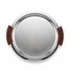 74820-B Luhpar Prism Stainless Steel Round Serving Tray with Wooden Handles (Large)