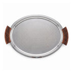 74821-A  Luhpar Prism Stainless Steel Oval Serving Tray with Wooden Handles (Small)