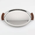 74821-B Luhpar Prism Stainless Steel Oval Serving Tray with Wooden Handles (Large)