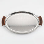 74821-B Luhpar Prism Stainless Steel Oval Serving Tray with Wooden Handles (Large)