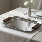 74822-B Luhpar Prism Stainless Steel Rectangular Serving Tray with Wooden Handles (Large)