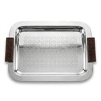 74822-B Luhpar Prism Stainless Steel Rectangular Serving Tray with Wooden Handles (Large)