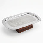 74823 Luhpar Prism Stainless Steel & Wood Pedestal Serving Dish