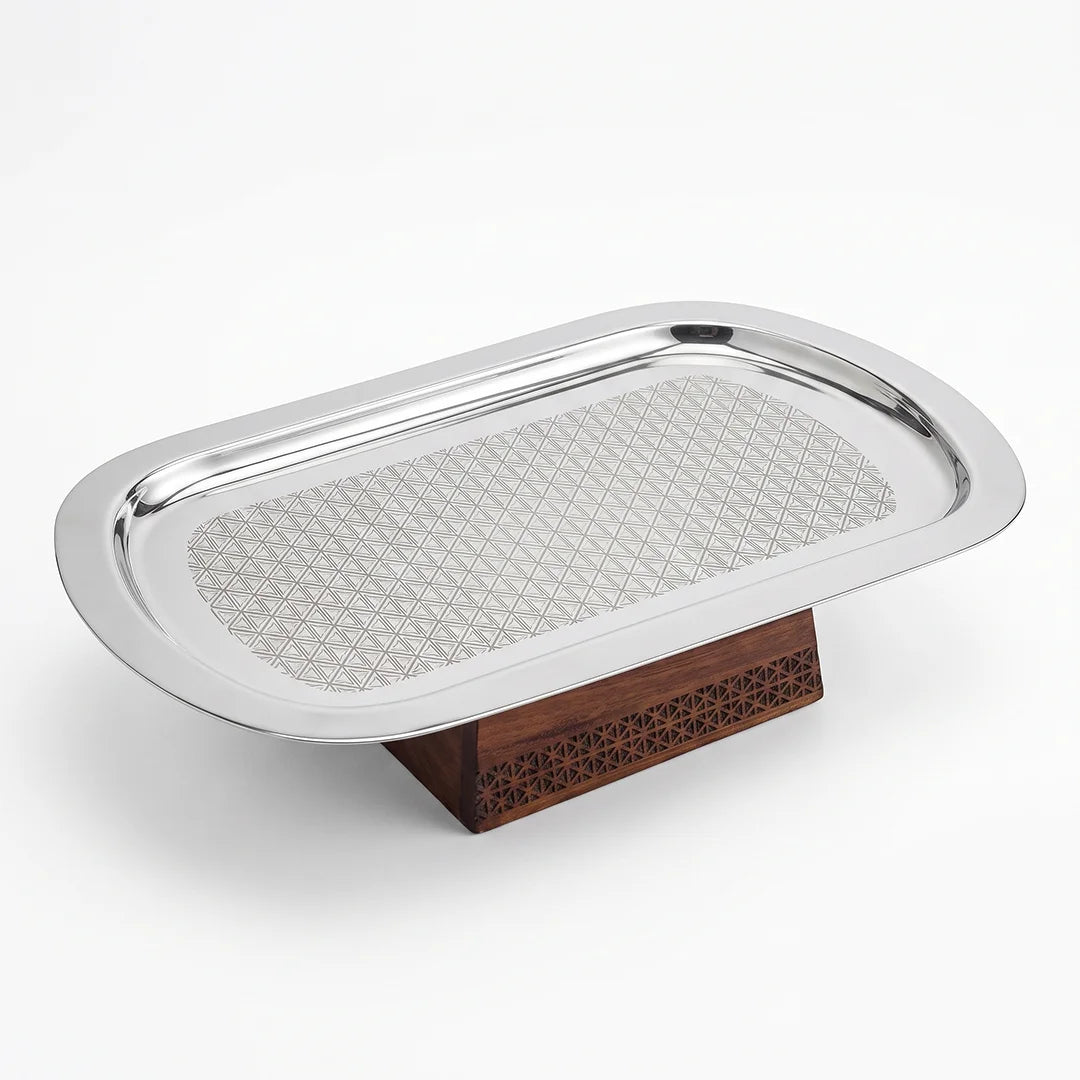 74823 Luhpar Prism Stainless Steel & Wood Pedestal Serving Dish